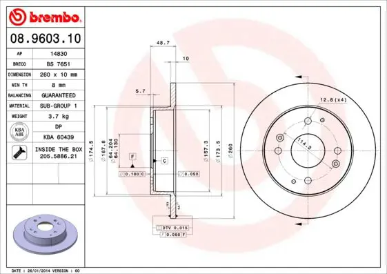 Handler.Part Brake disc BREMBO 08960310 1