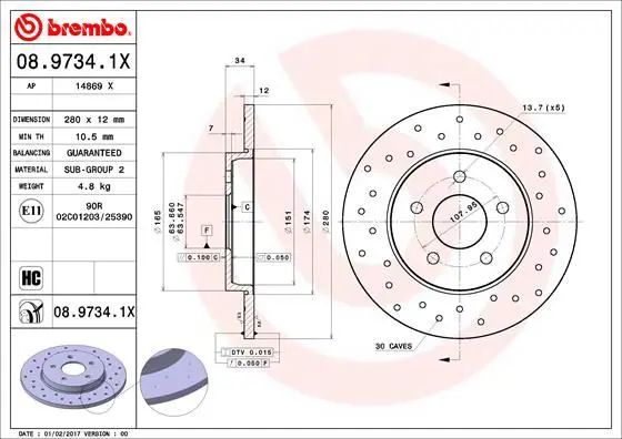 Handler.Part Brake disc BREMBO 0897341X 1