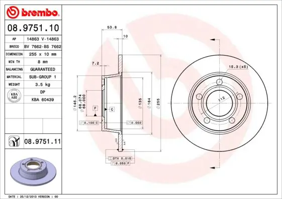 Handler.Part Brake disc BREMBO 08975111 1