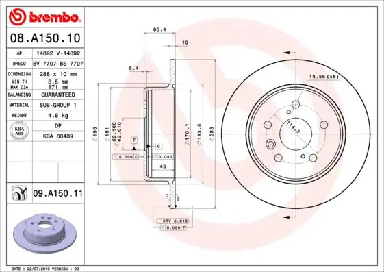 Handler.Part Brake disc BREMBO 08A15011 1