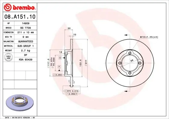 Handler.Part Brake disc BREMBO 08A15110 1