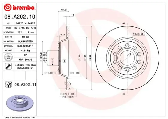 Handler.Part Brake disc BREMBO 08A20211 1