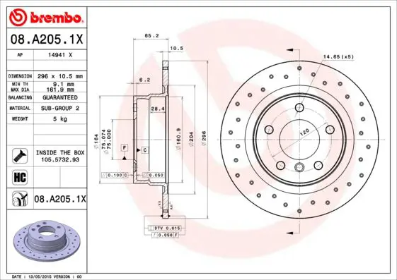 Handler.Part Brake disc BREMBO 08A2051X 1