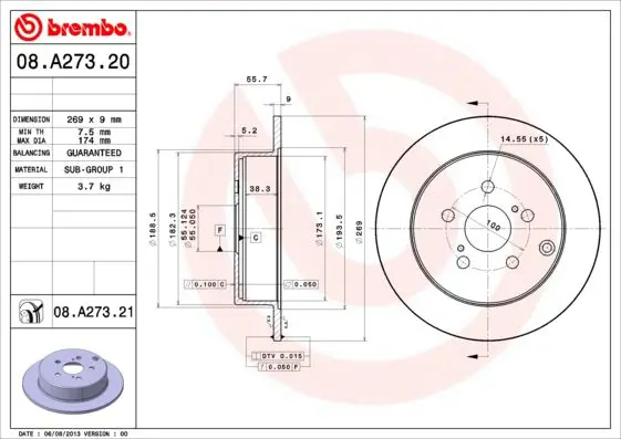 Handler.Part Brake disc BREMBO 08A27321 1