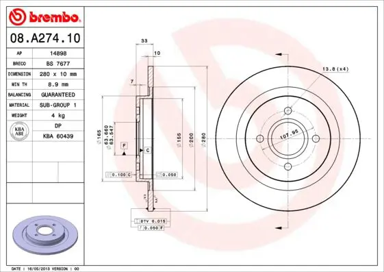 Handler.Part Brake disc BREMBO 08A27410 1