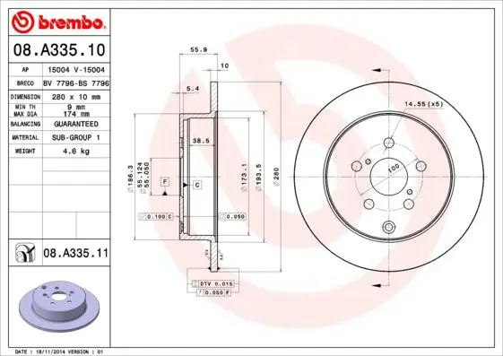 Handler.Part Brake disc BREMBO 08A33511 1