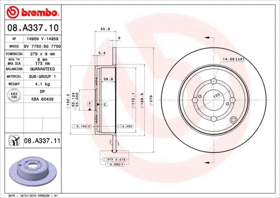 Handler.Part Brake disc BREMBO 08A33711 1