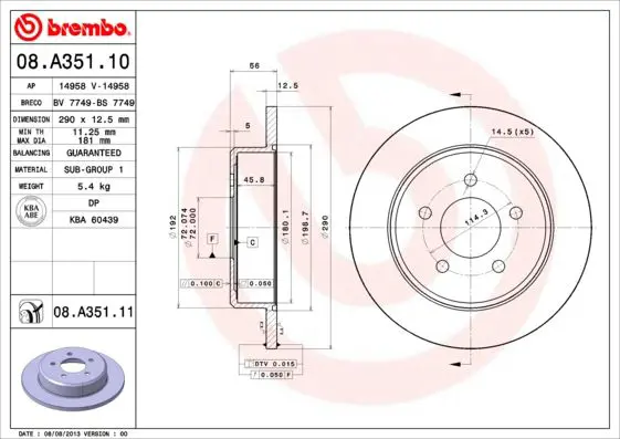 Handler.Part Brake disc BREMBO 08A35111 1