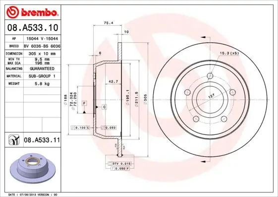 Handler.Part Brake disc BREMBO 08A53311 1