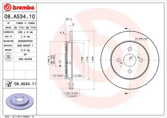 Handler.Part Brake disc BREMBO 08A53411 1