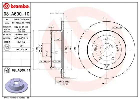 Handler.Part Brake disc BREMBO 08A60011 1