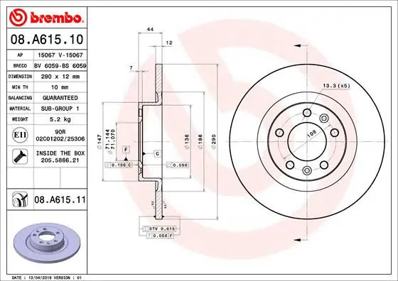 Handler.Part Brake disc BREMBO 08A61511 1