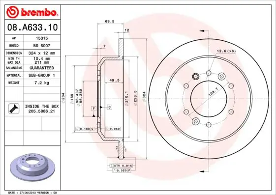 Handler.Part Brake disc BREMBO 08A63310 1