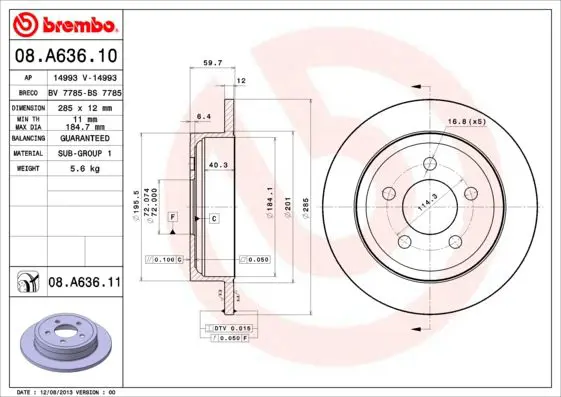 Handler.Part Brake disc BREMBO 08A63611 1