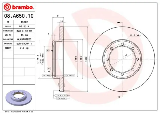 Handler.Part Brake disc BREMBO 08A65010 1