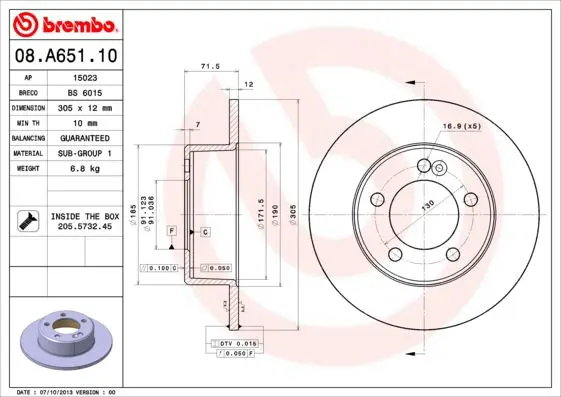 Handler.Part Brake disc BREMBO 08A65110 1