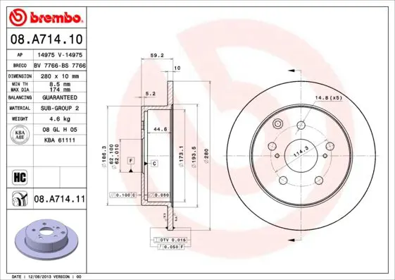 Handler.Part Brake disc BREMBO 08A71411 1