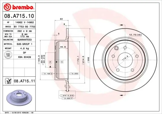 Handler.Part Brake disc BREMBO 08A71511 1