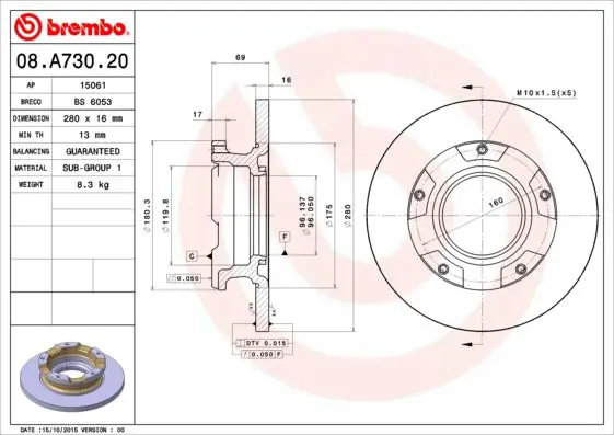 Handler.Part Brake disc BREMBO 08A73020 1