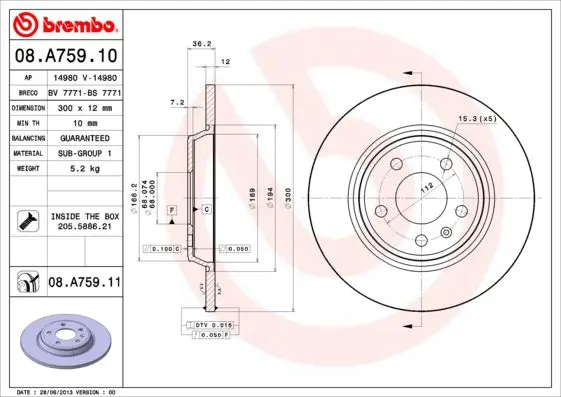 Handler.Part Brake disc BREMBO 08A75911 1