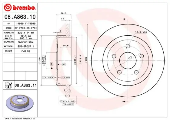 Handler.Part Brake disc BREMBO 08A86311 1