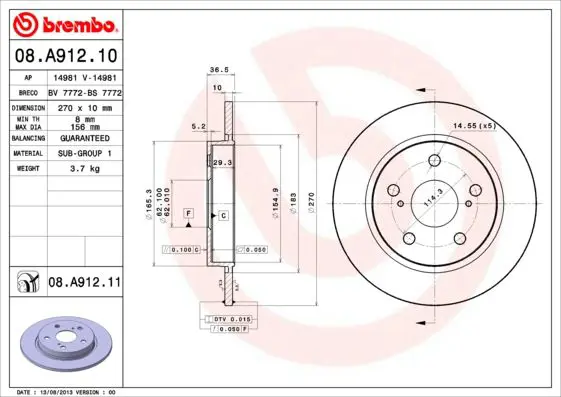 Handler.Part Brake disc BREMBO 08A91211 1