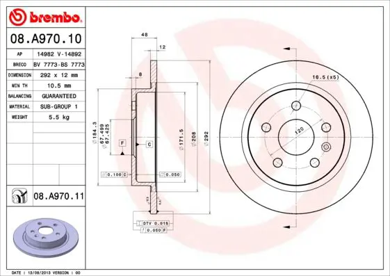 Handler.Part Brake disc BREMBO 08A97011 1