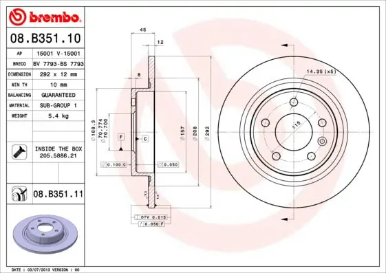 Handler.Part Brake disc BREMBO 08B35111 1