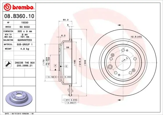 Handler.Part Brake disc BREMBO 08B36010 1