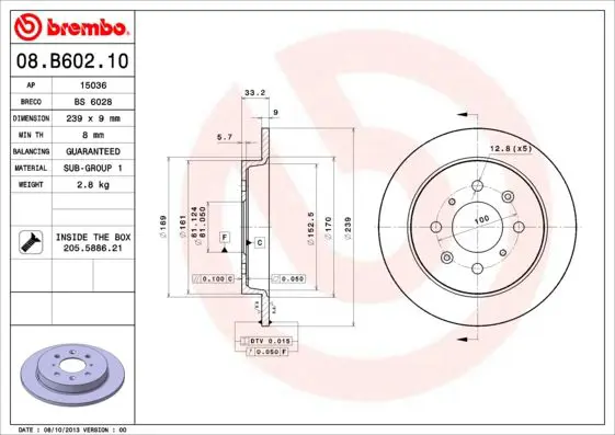 Handler.Part Brake disc BREMBO 08B60210 1