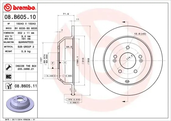 Handler.Part Brake disc BREMBO 08B60511 1