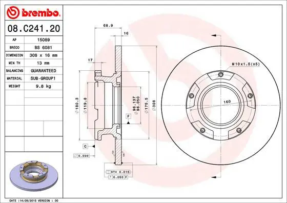 Handler.Part Brake disc BREMBO 08C24120 1