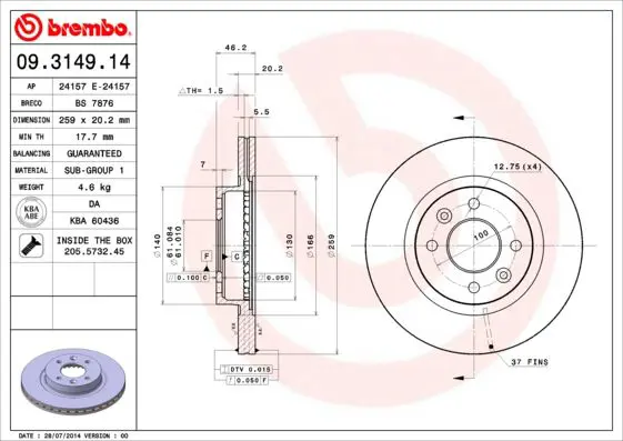 Handler.Part Brake disc BREMBO 09314914 1