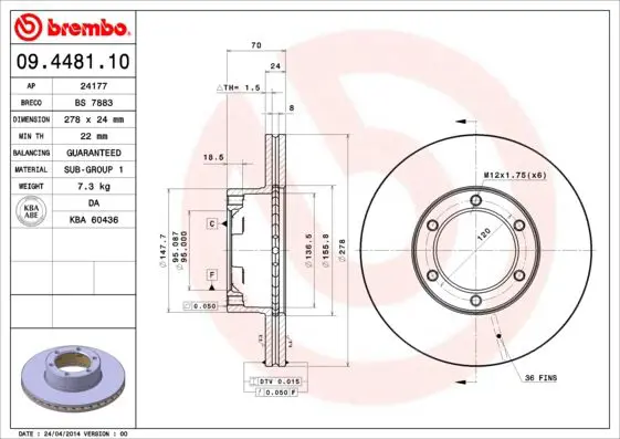 Handler.Part Brake disc BREMBO 09448110 1