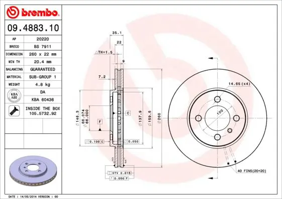 Handler.Part Brake disc BREMBO 09488310 1