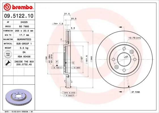 Handler.Part Brake disc BREMBO 09512210 1