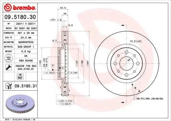 Handler.Part Brake disc BREMBO 09518031 1