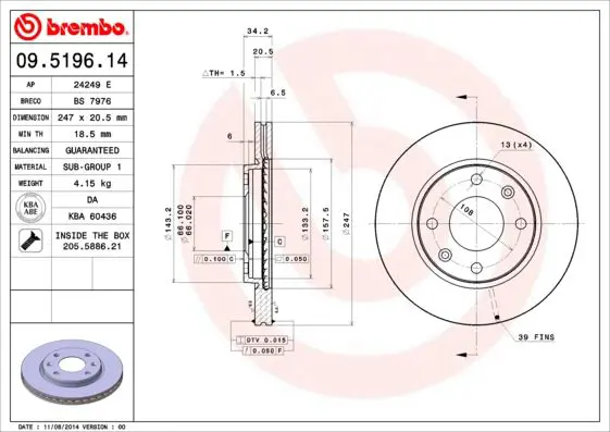 Handler.Part Brake disc BREMBO 09519611 1