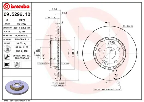 Handler.Part Brake disc BREMBO 09529610 1