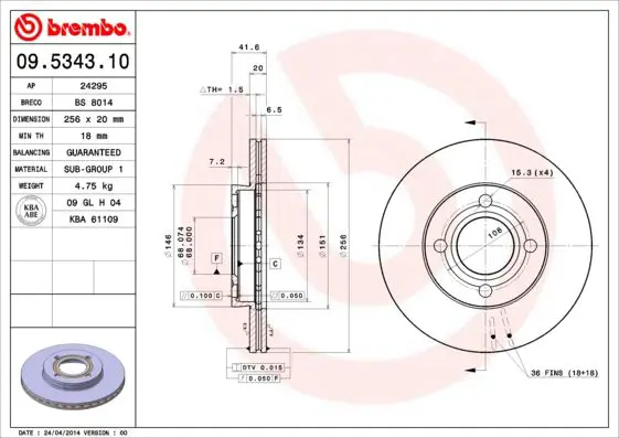 Handler.Part Brake disc BREMBO 09534310 1