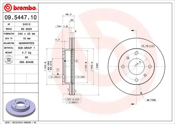 Handler.Part Brake disc BREMBO 09544710 1