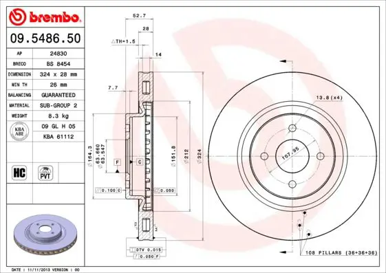 Handler.Part Brake disc BREMBO 09548650 1