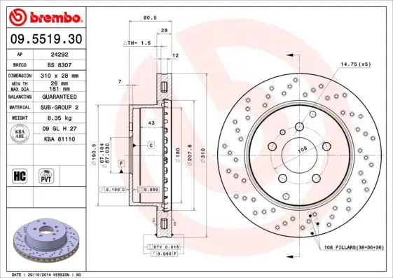 Handler.Part Brake disc BREMBO 09551930 1