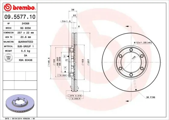 Handler.Part Brake disc BREMBO 09557710 1