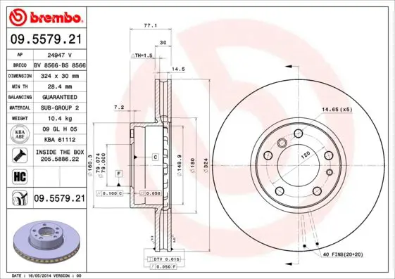 Handler.Part Brake disc BREMBO 09557921 1