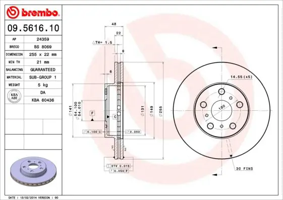 Handler.Part Brake disc BREMBO 09561610 1