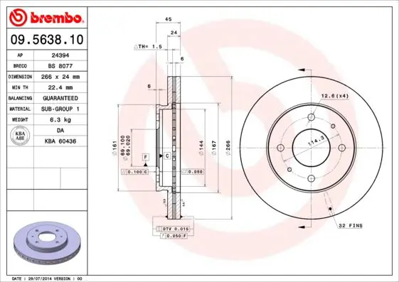 Handler.Part Brake disc BREMBO 09563810 1