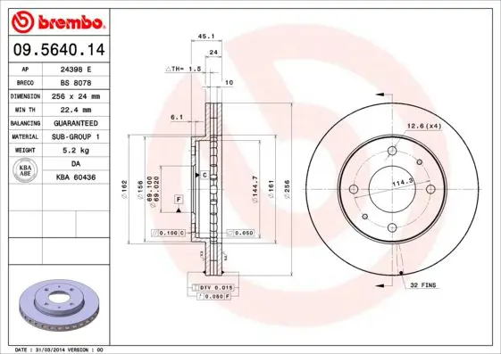 Handler.Part Brake disc BREMBO 09564014 1