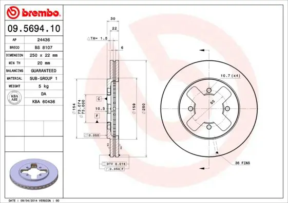 Handler.Part Brake disc BREMBO 09569410 1