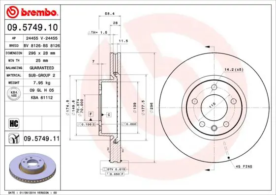 Handler.Part Brake disc BREMBO 09574911 1